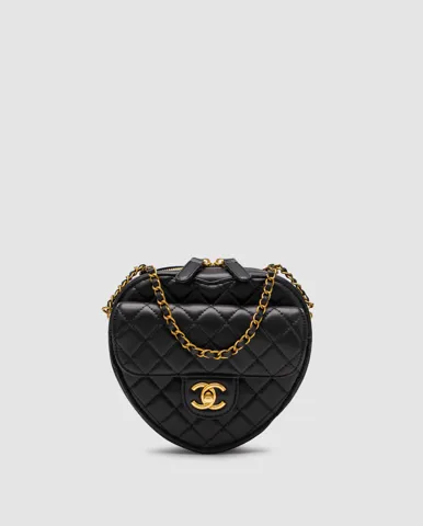Chanel Heart Chain Clutch Bag Black