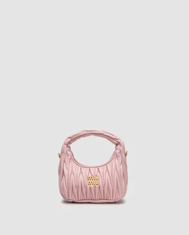 Miu Miu Wander Matelassé Nappa Leather Mini Hobo Bag Pink