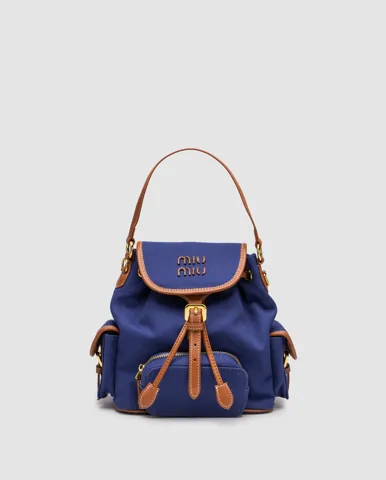 Miu Miu Canvas and Leather Backpack Blue/Brandy