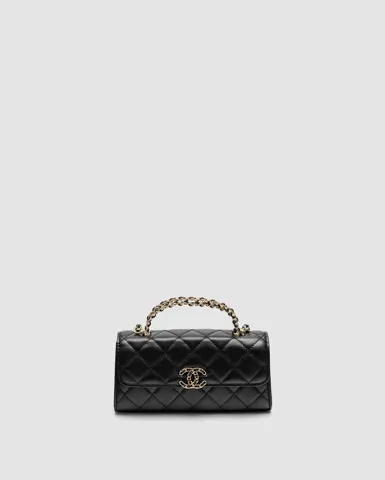 Chanel Mini Flap Bag With Top Handle Grained Calfskin Black/Gold