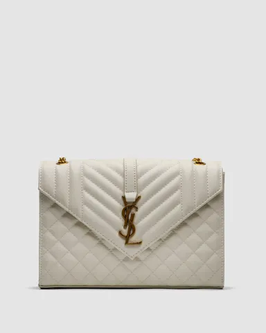 YSL Envelope Medium In Quilted Grain De Poudre Embossed Leather